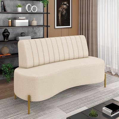 Sofá Orgânico 2 Lugares 135cm Pé Ferro Dourado Maraú Bouclê K01 - D'rossi Bege