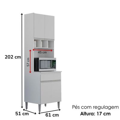 Paneleiro Microondas 202x61cm Andreia Branco Reajl Moveis Branco