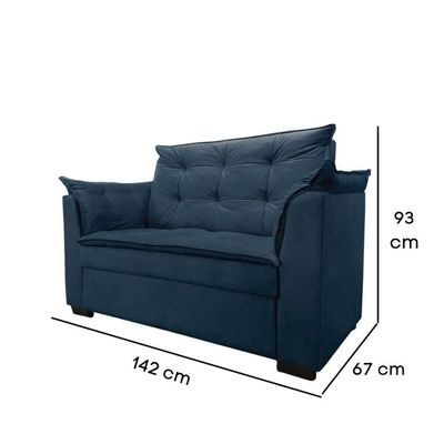 Sofá 2 Lugares Para Sala Moderno Confortável Alicia Suede Azul Marinho