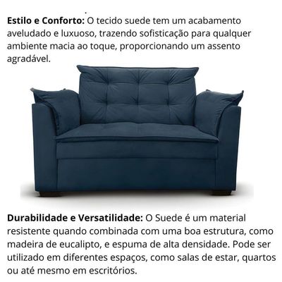 Sofá 2 Lugares Para Sala Moderno Confortável Alicia Suede Azul Marinho