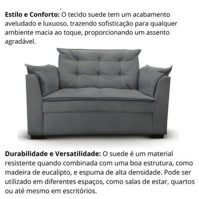 Sofá 2 Lugares Para Sala Moderno Confortável Alicia Suede Cinza