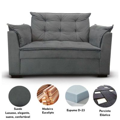 Sofá 2 Lugares Para Sala Moderno Confortável Elegance Suede Cinza