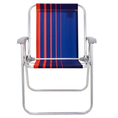Kit 08 Cadeiras E Praia Tramontina Samoa Alta Em Alumínio Com Assento Azul Escuro E Laranja 92900000