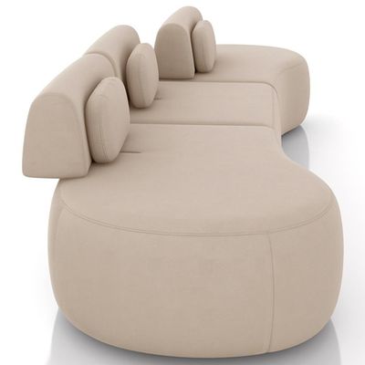 Sofá 5 Lugares Orgânico Para Sala Living 326cm Vasti M03 Veludo Bege - Lyam Decor