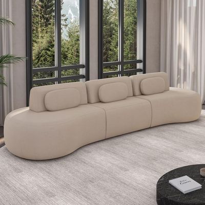 Sofá 5 Lugares Orgânico Para Sala Living 326cm Vasti M03 Veludo Bege - Lyam Decor