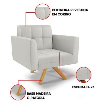 Poltrona Sala Decorativa Kit 2 Elisa Giratória Castanho Ma30 Sintético D03 - D'rossi Cinza