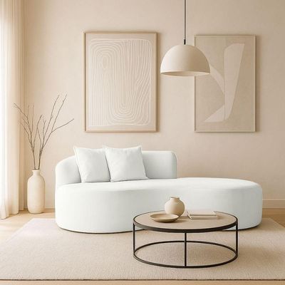 Sofá Feijão De Canto Curvado Elegante 2 Lugares Bouclé branco