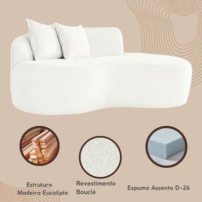 Sofá Feijão De Canto Curvado Elegante 2 Lugares Bouclé branco