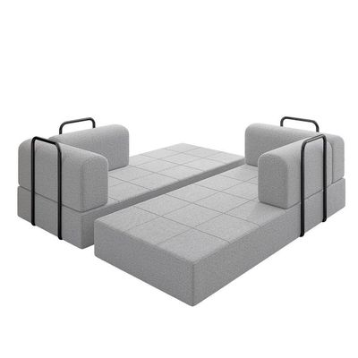 Sofá Na Caixa Modular 2 Lugares Linho Bege Para Sala cinza