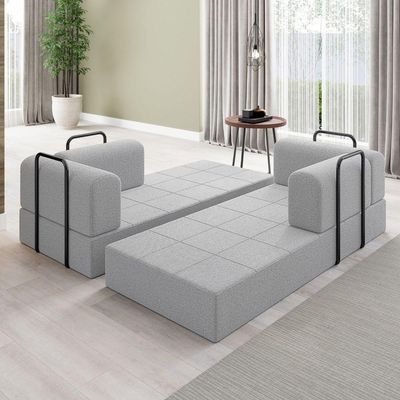 Sofá Na Caixa Modular 2 Lugares Linho Bege Para Sala cinza