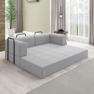 Sofá Na Caixa Modular 2 Lugares Linho Bege Para Sala cinza
