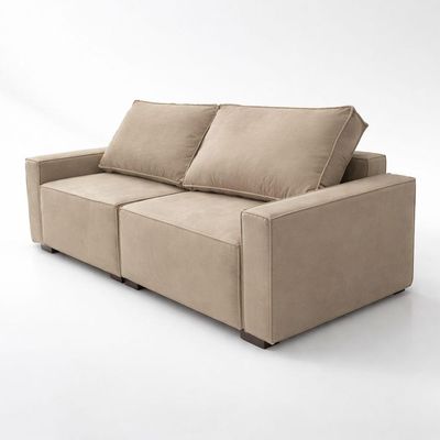 Sofá 2 Metros Contemporâneo Sala Estar Luxo Moderno Suede capuccino