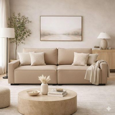 Sofá 2 Metros Contemporâneo Sala Estar Luxo Moderno Suede capuccino