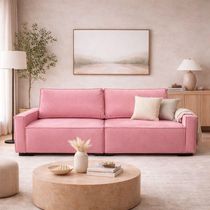Sofá 3 Lugares Moderno Contemporâneo Sala Recepção Suede rose