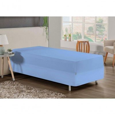 Jogo De Cama Solteiro Nobre 2 Peças Luva De Box 55cm De Altura Malha 100% Algodão - Azul-bebê