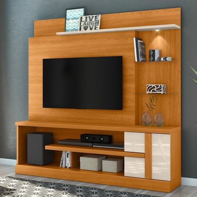 Estante Painel Para Tv 55 Pol 181cm Com Led Poiema M07 Cinamomo Off White - Lyam Decor