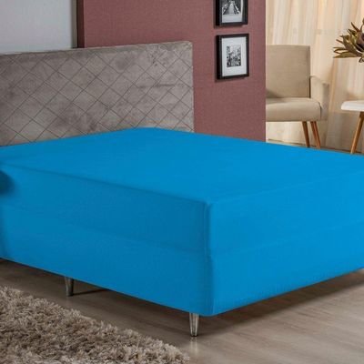 Lençol Com Elástico Queen Nobre 1 Peça Luva De Box 55cm De Altura Malha 100% Algodão - Turquesa