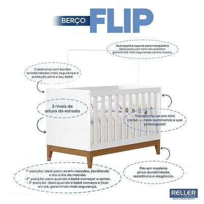 Berço Americano Flip Branco Reller Guarda Roupa Casal Americano 6 Portas Branco Colchão Ortobom Henn