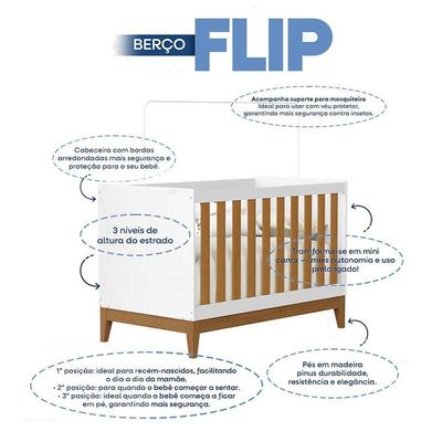 Quarto Bebê Americano 4 Portas Berço Americano Flip Branco   Savana Reller Colchão Ortobom Henn