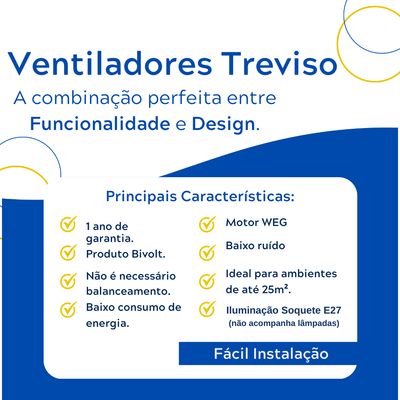 Ventilador de Teto Treviso Branco Bali Chave Parede Bivolt