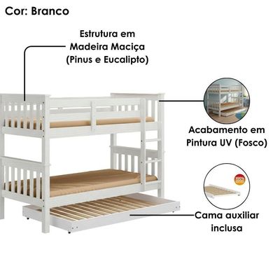 Beliche Madeira Maciça Com Cama Auxiliar 730x715b Branco Lavado Marjori