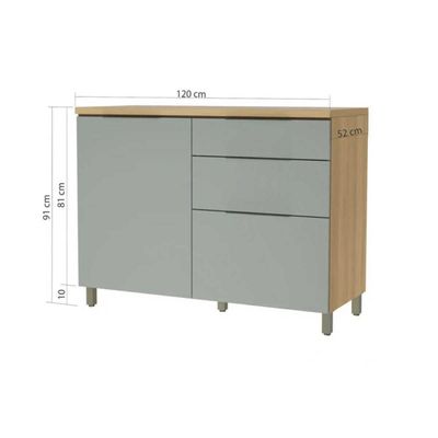 Gabinete Cozinha Modulado Balcão Marquesa 1Porta 3Gavs 120cm Nature/Verde-Nesher