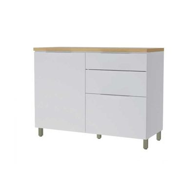 Gabinete Cozinha Modulado Balcão Marquesa 1Porta 3Gavs 120cm Branca/Nature-Nesher