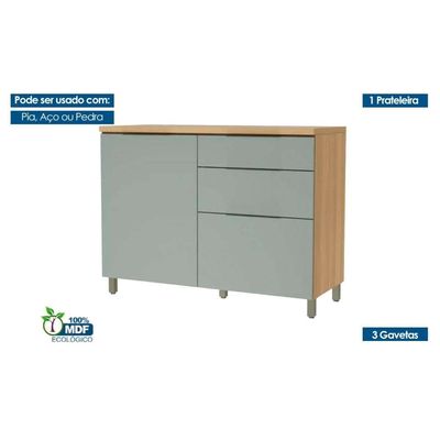 Gabinete Cozinha Modulado Balcão Marquesa 1Porta 3Gavs 120cm Branca/Nature-Nesher