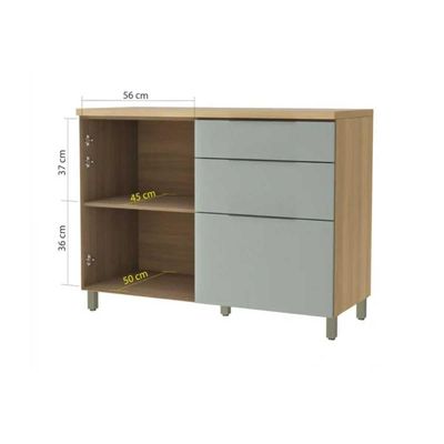 Gabinete Cozinha Modulado Balcão Marquesa 1Porta 3Gavs 120cm Branca/Nature-Nesher