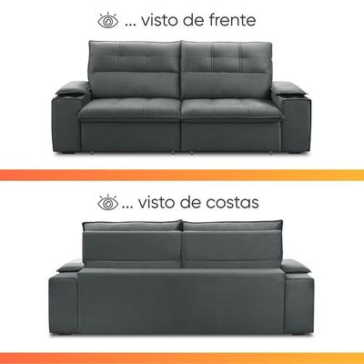 Sofá Retrátil E Reclinável 3 Lugares 2,10m Com Porta Copos Amore Cinza