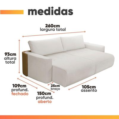 Sofá Cama 3 Lugares 2,60m Orgânico Belissimo Bege / Marrom