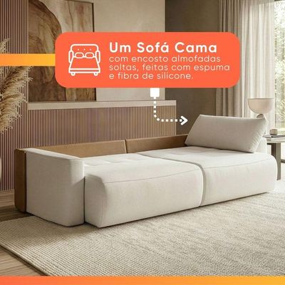 Sofá Cama 3 Lugares 2,60m Orgânico Belissimo Bege / Marrom