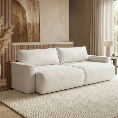 Sofá Cama 3 Lugares 2,60m Orgânico Belissimo Bege / Marrom