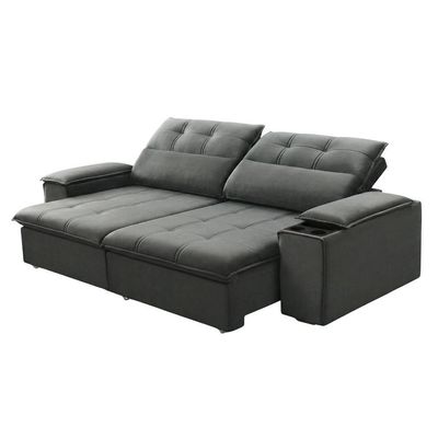 Sofá Retrátil E Reclinável 3 Lugares 2,30m Com Porta Copos Amore Cinza