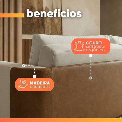 Sofá Cama 3 Lugares 2,60m Orgânico Belissimo Bege / Marrom