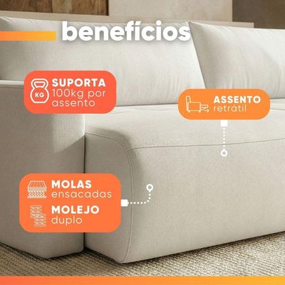 Sofá Cama 3 Lugares 2,60m Orgânico Belissimo Bege / Marrom