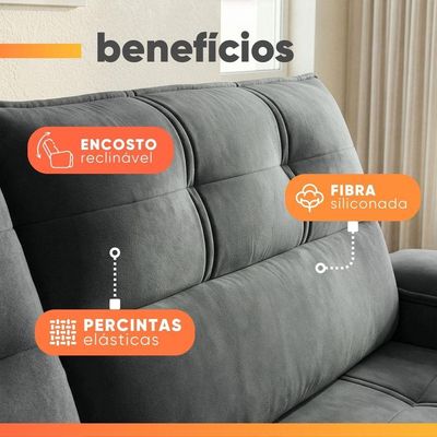 Sofá Retrátil E Reclinável 3 Lugares 2,30m Com Porta Copos Amore Cinza