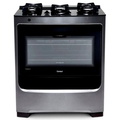 Fogão Consul 5 Bocas CFS5VAR com Mesa de Vidro, Trempes de Ferro Fundido e Acendimento Automático Bivolt - Inox