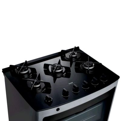 Fogão Consul 5 Bocas CFS5VAR com Mesa de Vidro, Trempes de Ferro Fundido e Acendimento Automático Bivolt - Inox