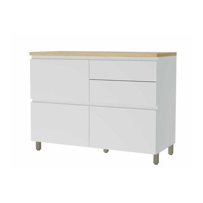 Gabinete Cozinha Modulado Balcão Rainha 1Porta 4Gavs 120cm Branca/Nature-Nesher