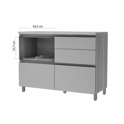 Gabinete Cozinha Modulado Balcão Rainha 1Porta 4Gavs 120cm Branca/Nature-Nesher