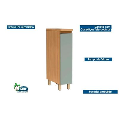 Gabinete Cozinha Modulado Balcão Rainha Porta Tempero 1Porta 20cm Branca/Nature-Nesher