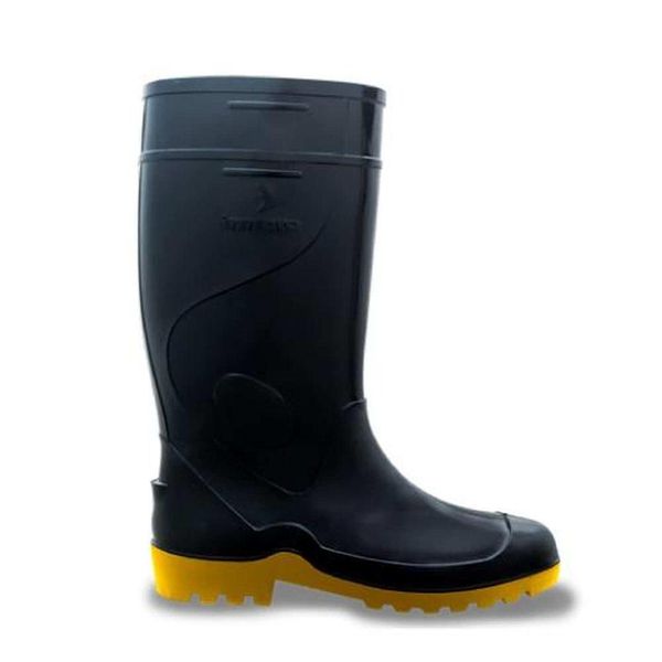 Bota Impermeável Pvc Preta/amarela Nº34/35 Cano Médio 28cm - Solado Antiderrapante
