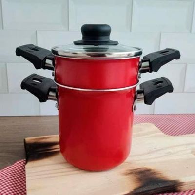 Mini Cuscuzeira Multiflon em Alumínio com Alça TPA Versátil - Vermelho