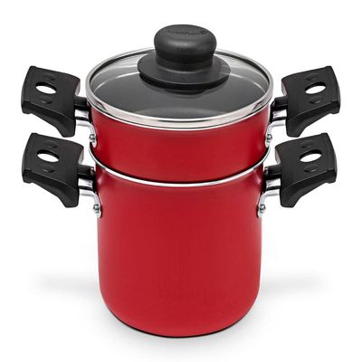Mini Cuscuzeira Multiflon em Alumínio com Alça TPA Versátil - Vermelho