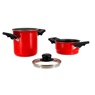Mini Cuscuzeira Multiflon em Alumínio com Alça TPA Versátil - Vermelho