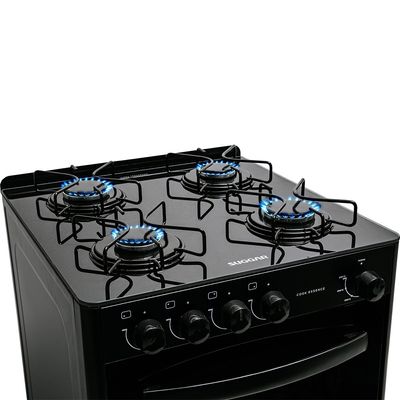 Fogão Suggar de Piso Cook Essence 4 Bocas com Mesa de Vidro Preto