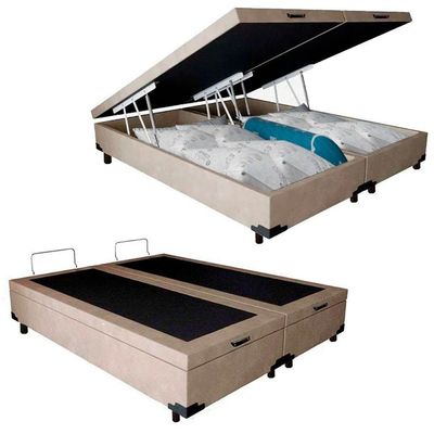 Cama Box Baú Queen Bipartido Suede Mega Cama Bege 158x198x45cm