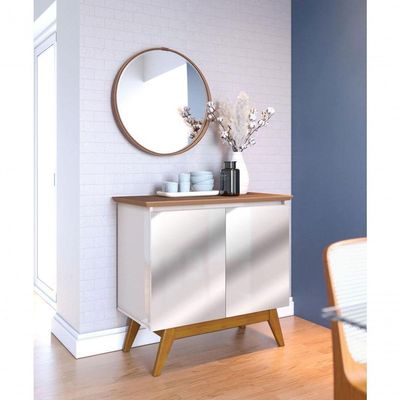 Buffet Classic 2 Portas Off White Com Freijó E Espelho - Imcal Móveis