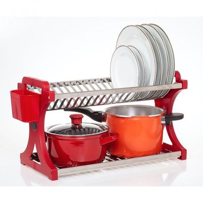 Escorredor 20 Pratos Inox Tipo Alto Lateral Em Pp Vermelho